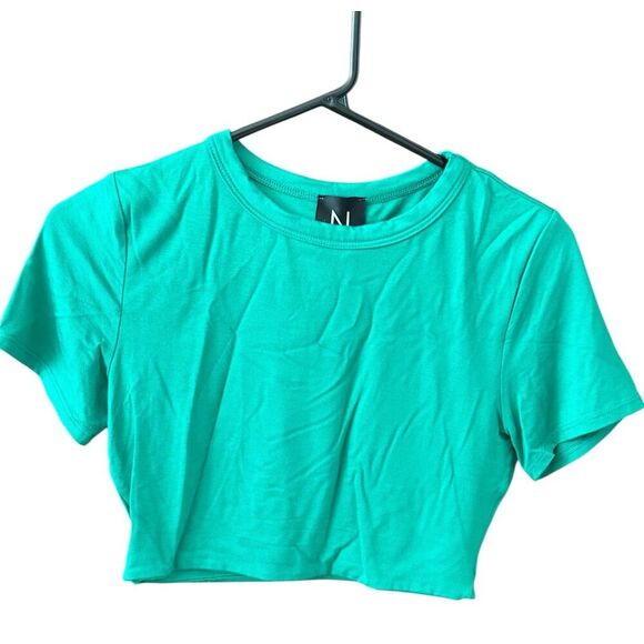 Naked Wardrobe Women's Green Cropped T-Shirt Size L Casual Spring - Picture 2 of 7